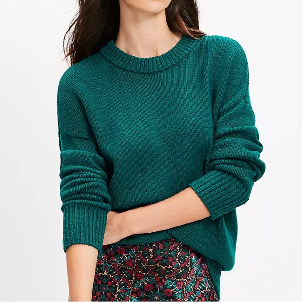 LOFT Deep Green Rib Trim Tunic Sweater